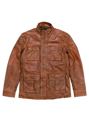 Tan Brown Trucker Genuine Leather Jacket