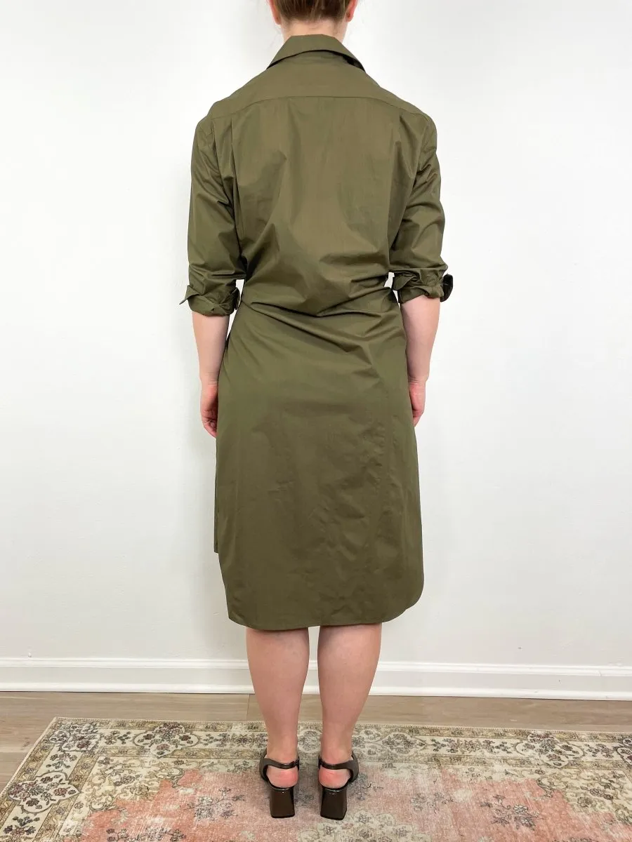 The Midi Shirt Dress Paper Cotton in Army