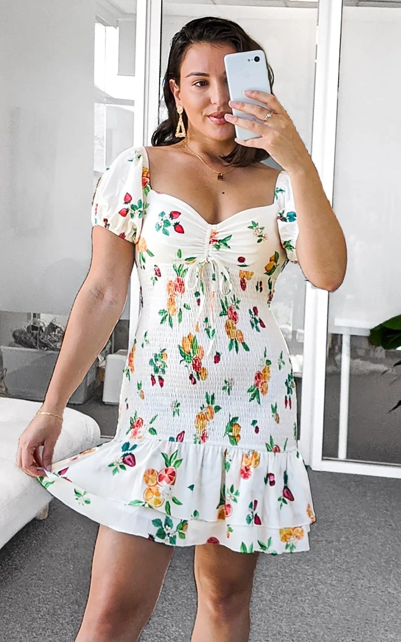 Tutti Frutti Dress - White Fruit