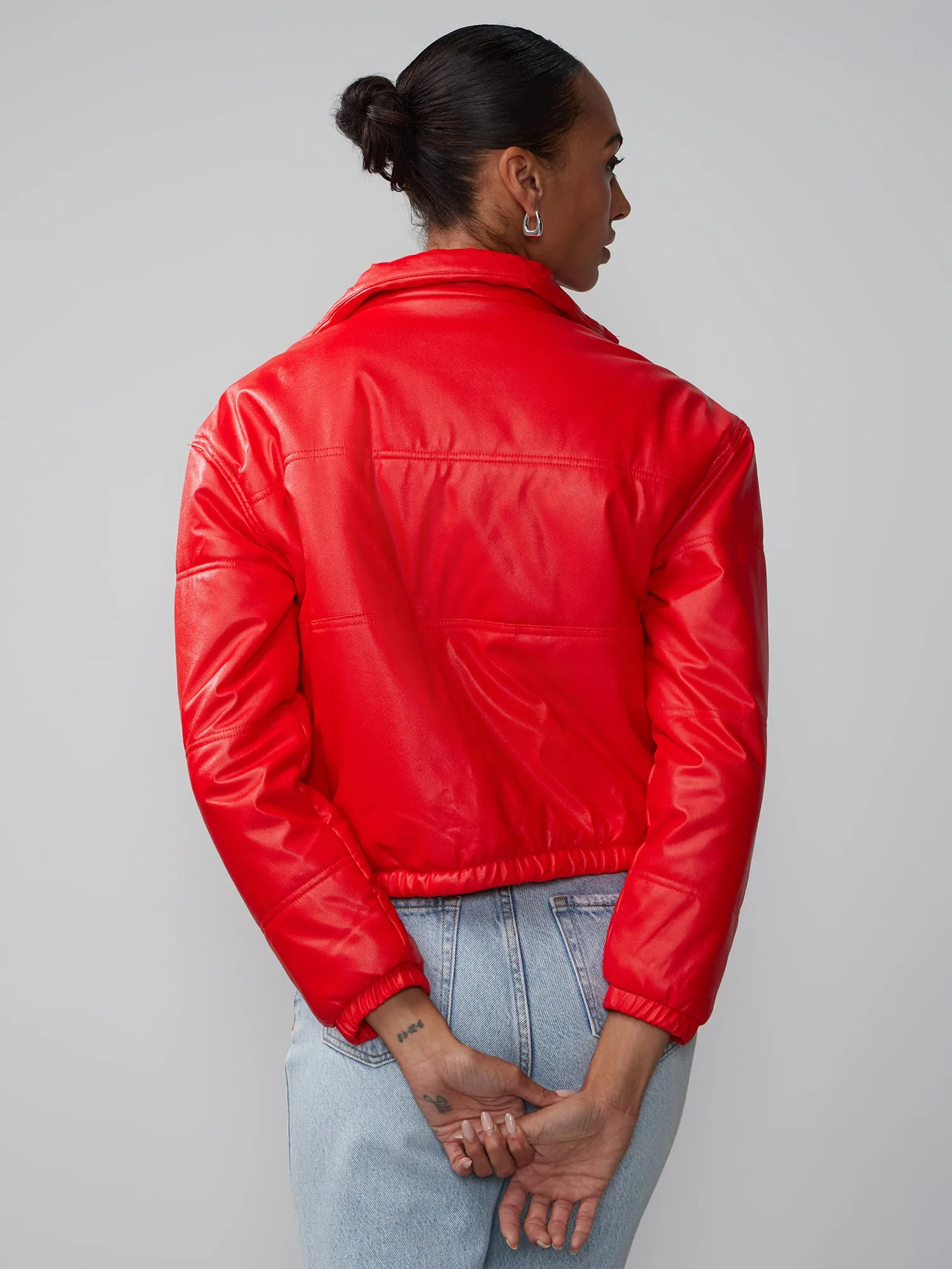 Vegan Leather Quilted Puffer Jacket