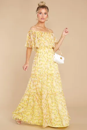 Washed Memories Sunshine Yellow Floral Print Maxi Dress