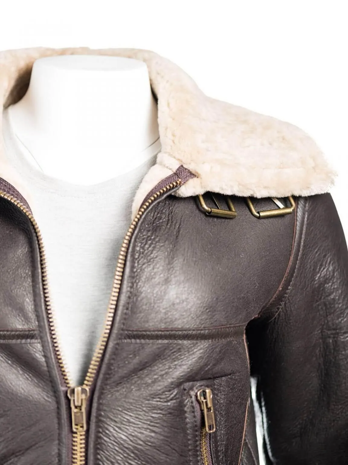 Womens Brown B3 Bomber Aviator Shearling Jacket